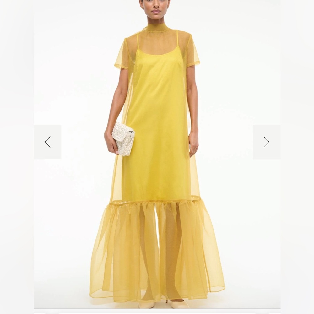 STAUD Yellow Maxi Dress with Sheer Overlay